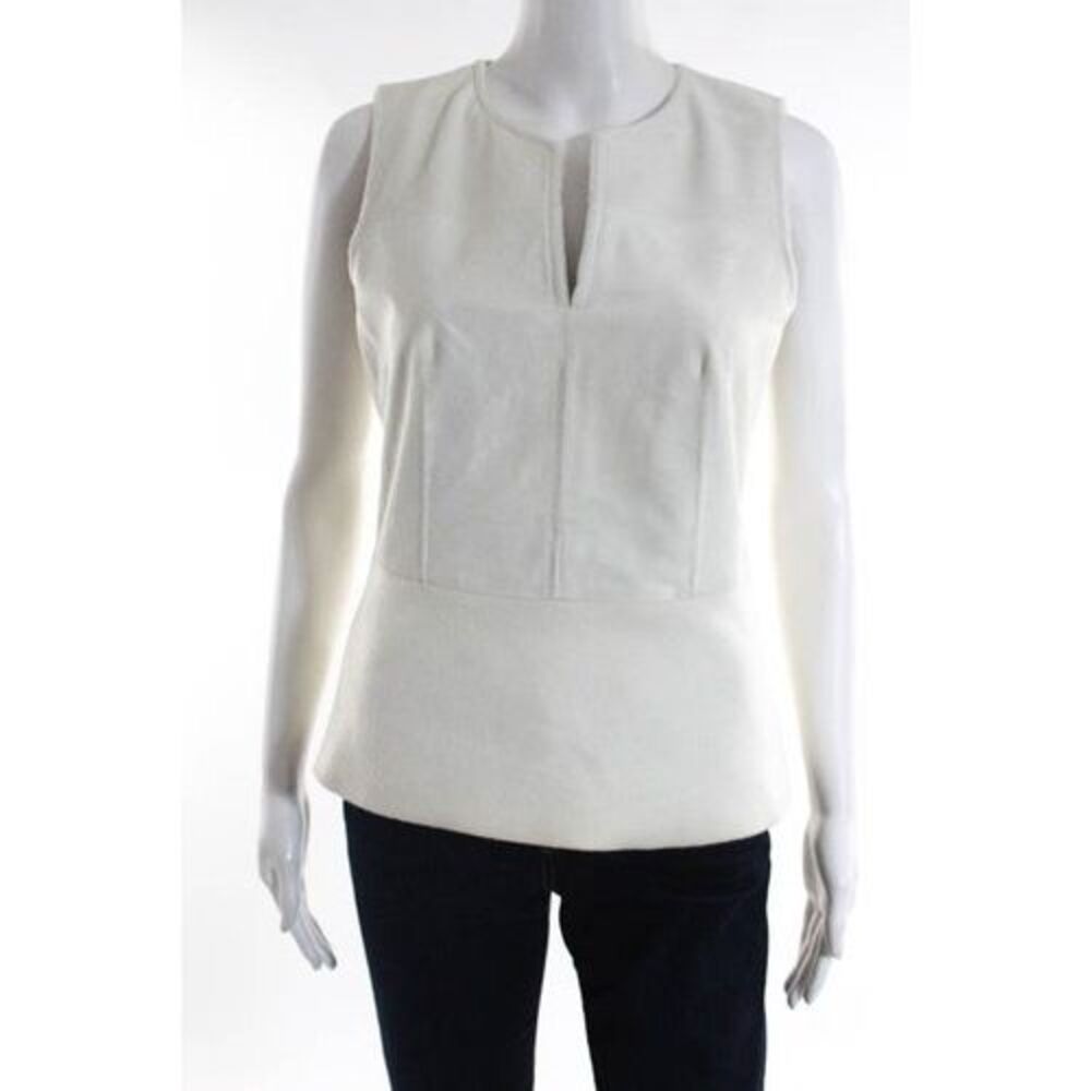 THEORY White Calf Fur Wool Detail V Neck Tank Top Blouse Sz S